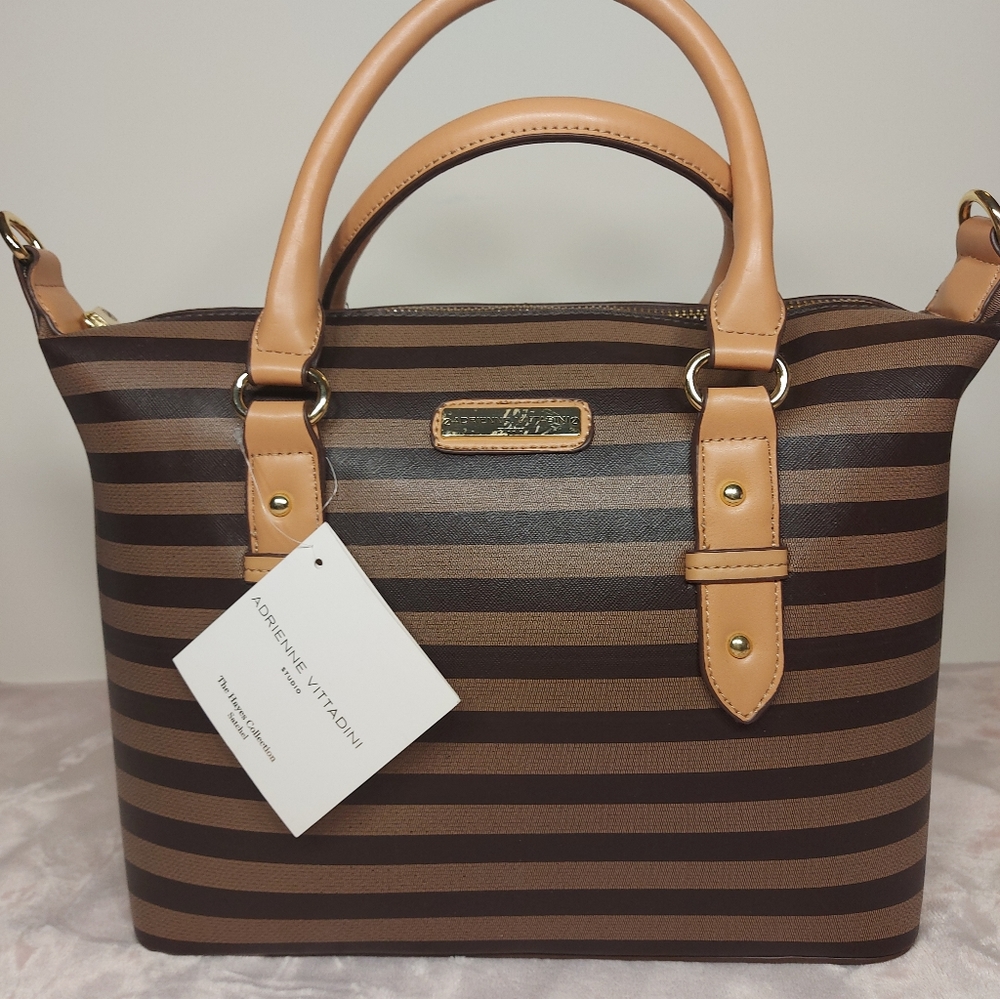 Adrienne Vittadini Studio Medium Large Satchel Handbag Brown